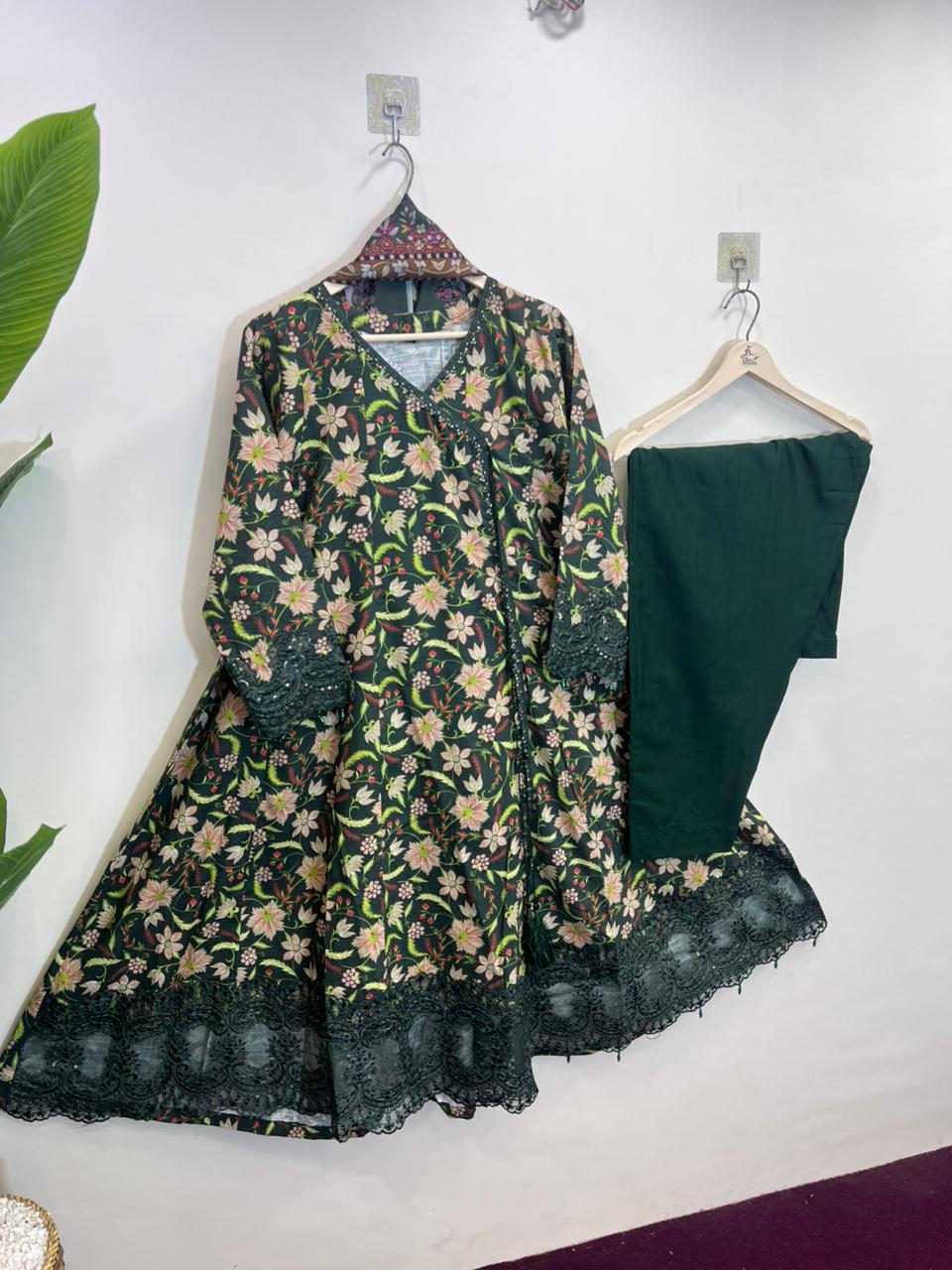 Angrakha Frock Green