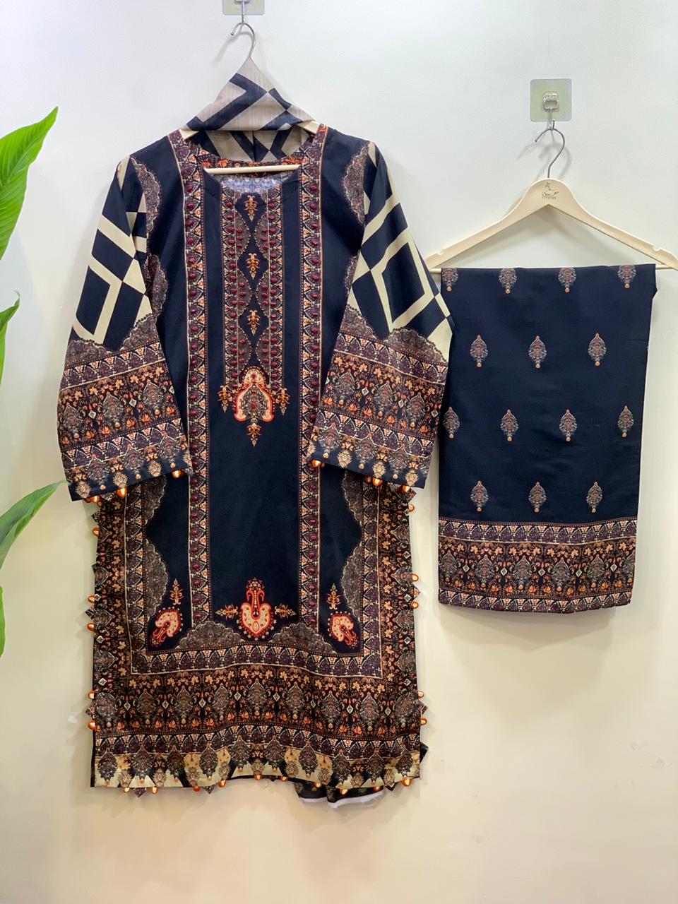 Charcoal Motif Cotton