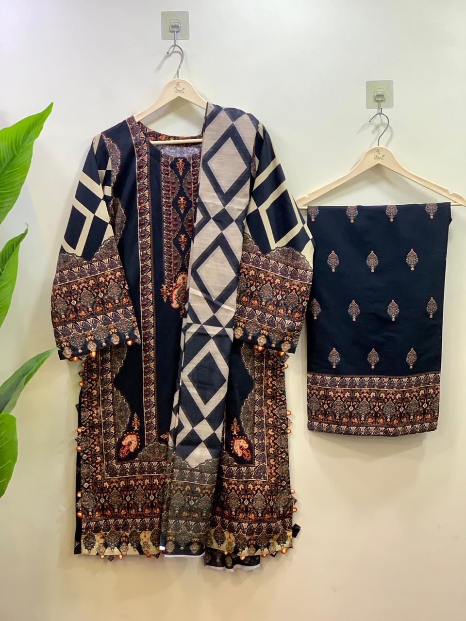 Charcoal Motif Cotton