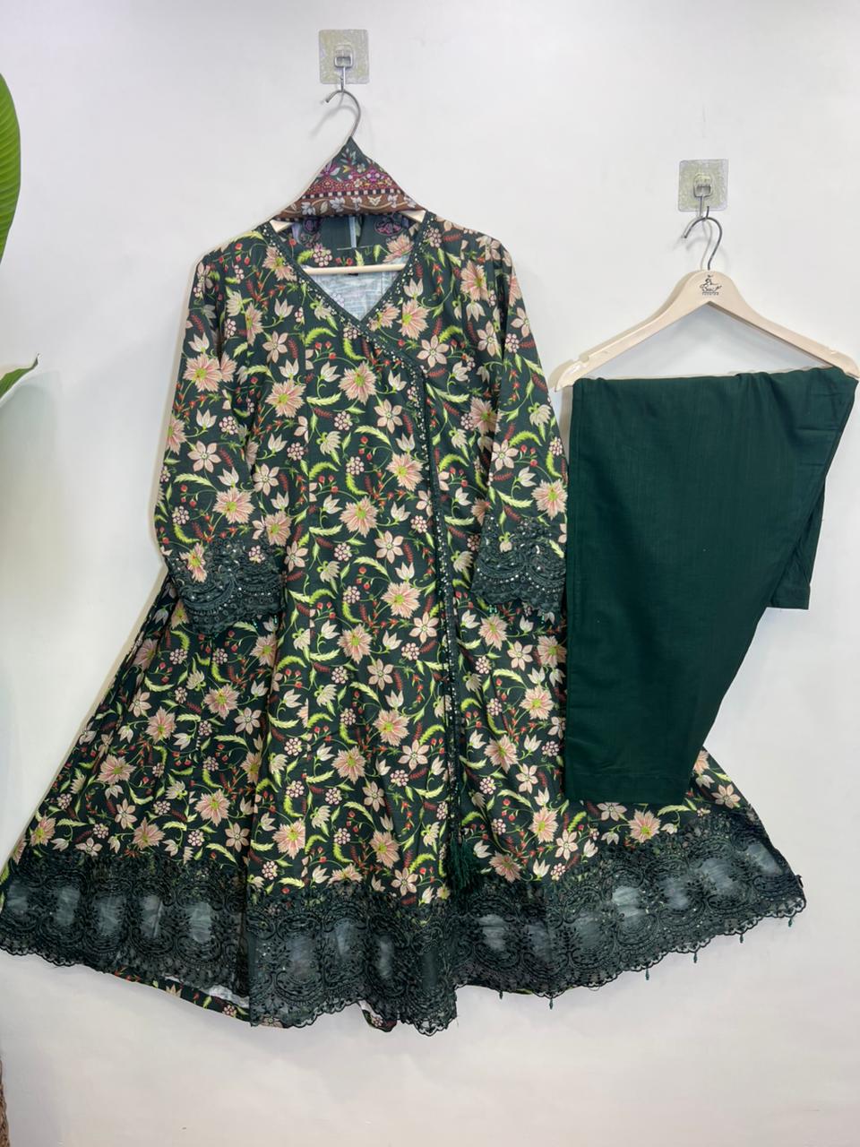 Angrakha Frock Green