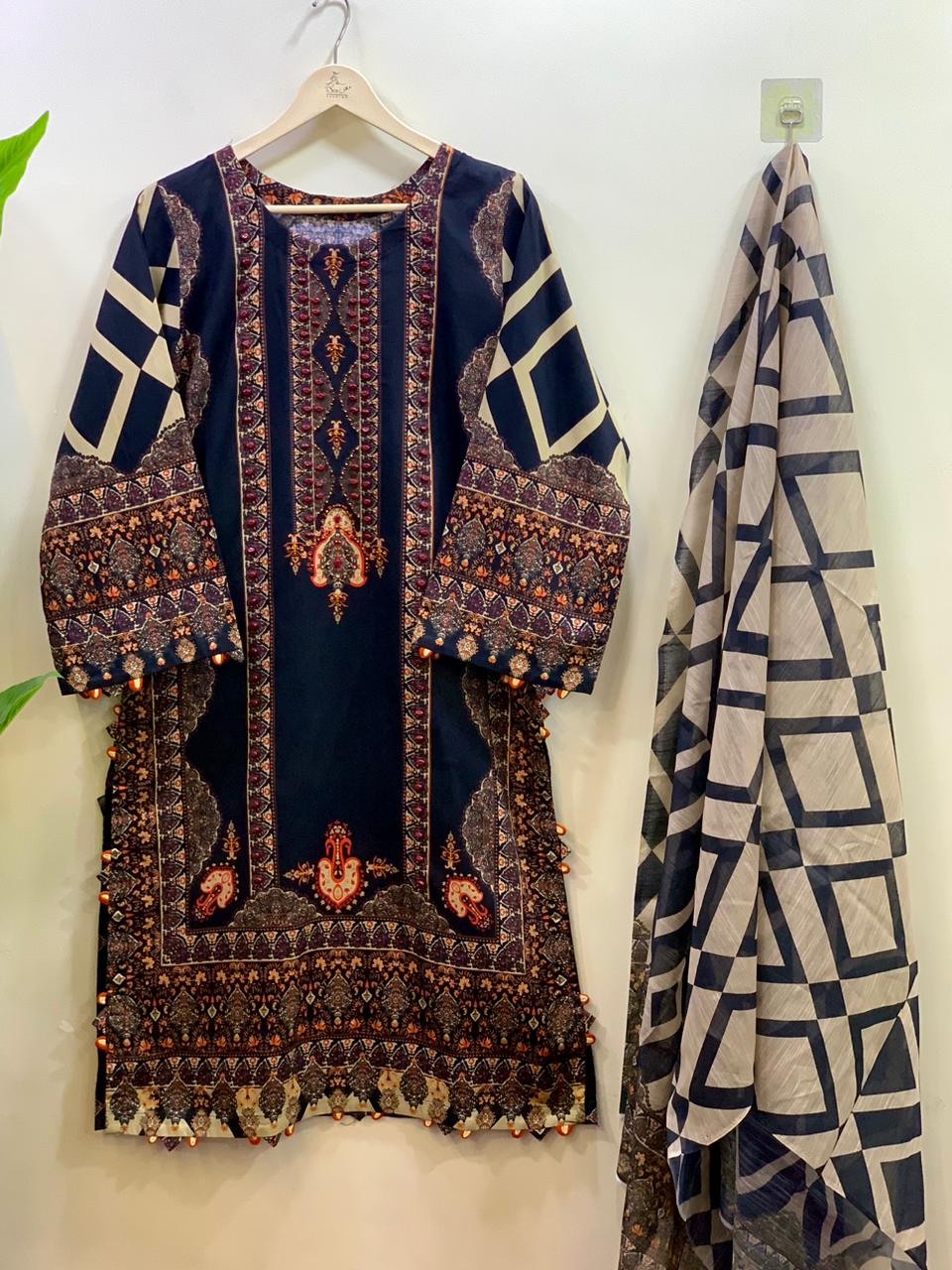 Charcoal Motif Cotton